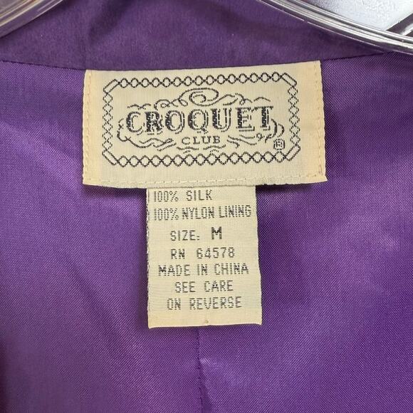 Vtg Croquet Club 100% Silk Jacket Size M Oversized Boyfriend Blazer 80s Purple - Picture 4 of 16
